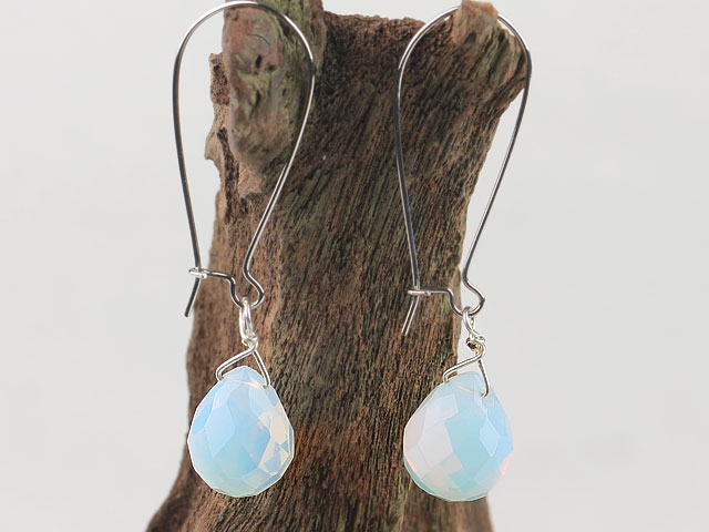 Simple Teardrop Moonight Opal Drop Earrings With Hook Earwires