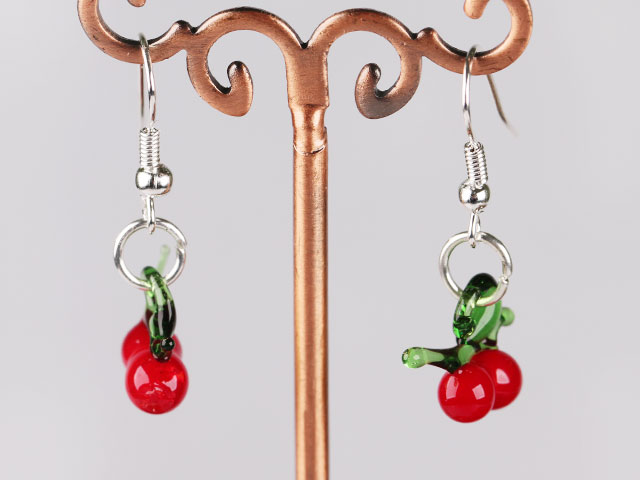 Nice Short Style Red Berry Shape Colored Glaze Loop Earrings With Fish Hook