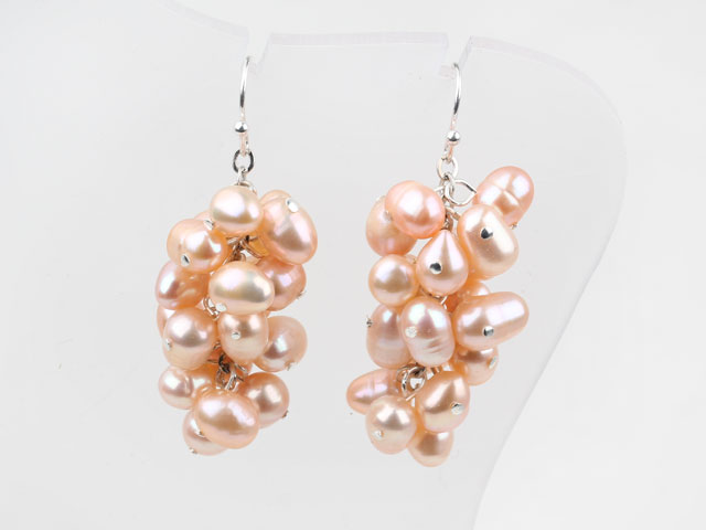 Cluster Style Natural Pink Top Drilled Freshwater Pearl Earrings