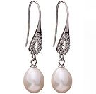 Fashion 8-9mm Natural White Freshwater Pearl Earrings With 925 Sterling Silver Rhinestone Hook