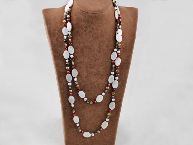 51 inches dyed pearl crystal and shell long style necklace