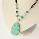 17.5 inches dyed pearl and turquoise pendant necklace with lobster clasp