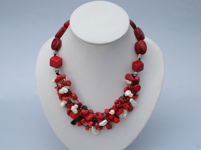 elegant white pearl and coral necklace with moonlight clasp