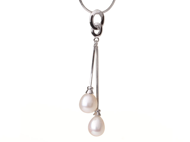 Elegant Style Natural 10-11mm White Freshwater Pearl Pendant Necklace with Chain