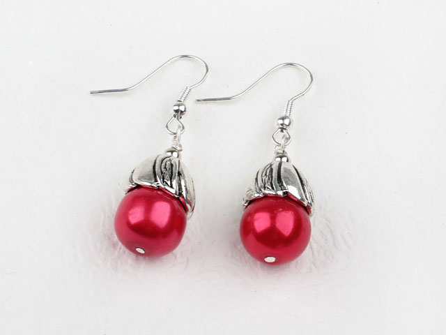 Simple Style Watermelon Red Color Shell Beads Earrings