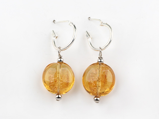 Simple Style Golden Color 12 Mm Round Colored Glaze Drop Earrings 