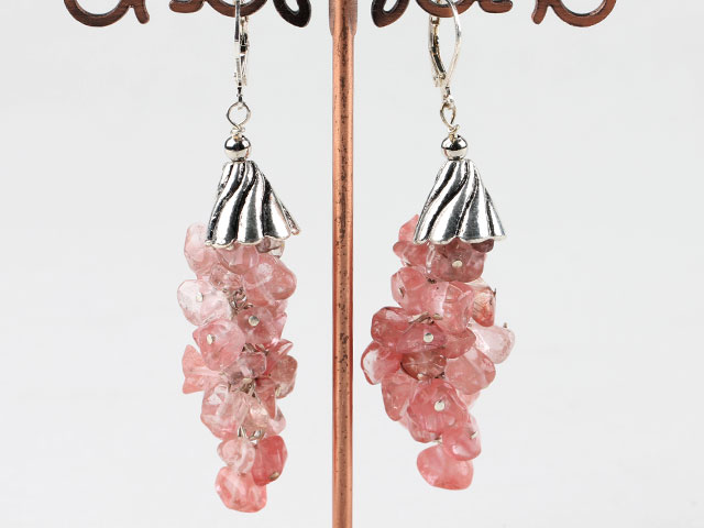 chic cluster style cherry quartze earrings