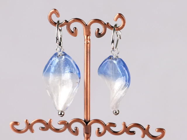 sea blue waved leaf shape colored glaze earrings