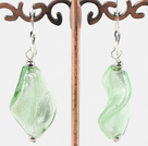 waved leaf shape green colored glaze earrings