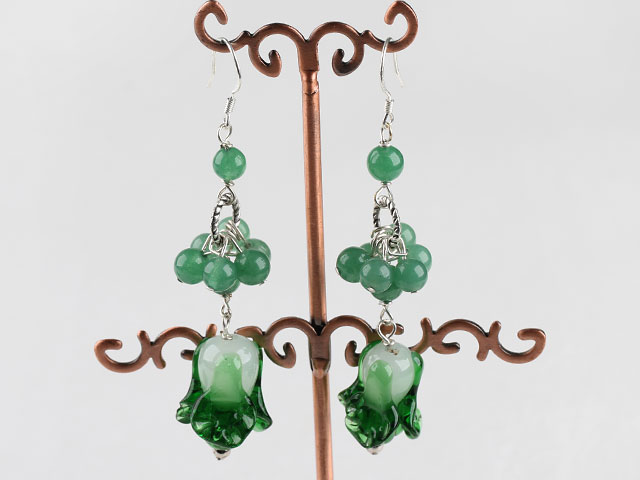 pretty aventurine earrings with cabbage shape charm