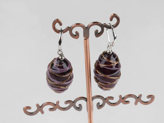 Lovely Simple Style Purple Colored Glaze Wraps Dangle Earrings With Lever Back Hook