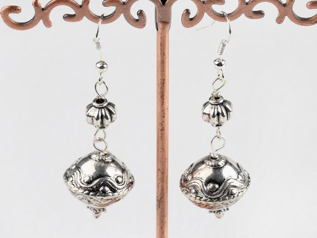 Lovely Ccb Silver Like Engraved Charm Earrings With Fish Hook