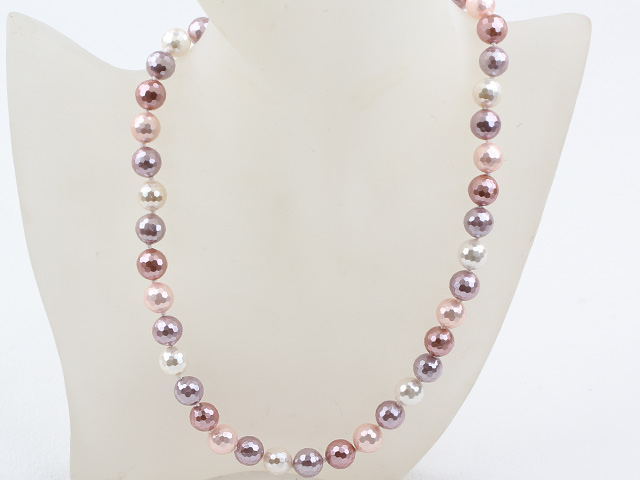 Clssic Design 12mm Faceted Round Pink Four Different Color Seashell Beaded Necklace