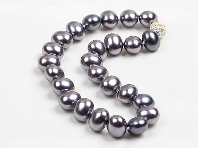 Chunky Big Potato Shape Gray Black Color Sea Shell Beads Necklace with Magnetic Clasp