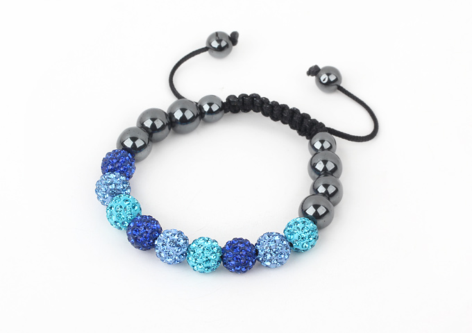 Fashion Style Blue Series Rhinestone and Tungsten Steel Stone Drawstring Bracelet