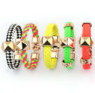 5 Pieces Fashion Style Candy Color Leather Friendship Bracelet with Metal Accessories( Random Color )