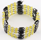 5 Rows Yellow Crystal Silver Beads And Black Magnetic Wrap Bangle Bracelet