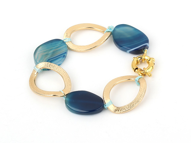 Beautiful 23*30Mm Blue Agate And Golden Loop Charm Bracelet With Moonight Clasp