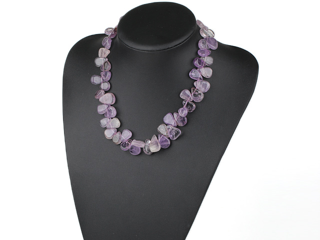 drop shape 12-18mm natural amethyst necklace with box clasp