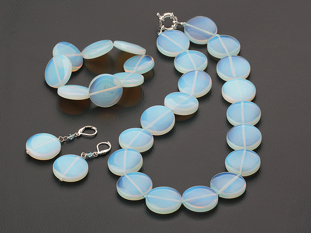 Classic Design Opal Set( Beaded Necklace Bracelet And Matched Earrings )