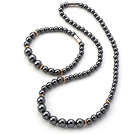 Wonderful Round Tungsten Steel Stone Beaded Sets With Magnetic Clasp (Necklace With Matched Bracelet)