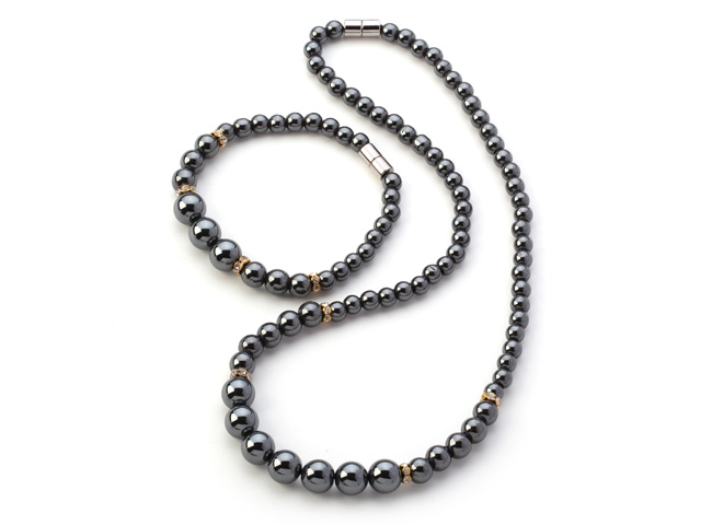 Wonderful Round Tungsten Steel Stone Beaded Sets With Magnetic Clasp (Necklace With Matched Bracelet)