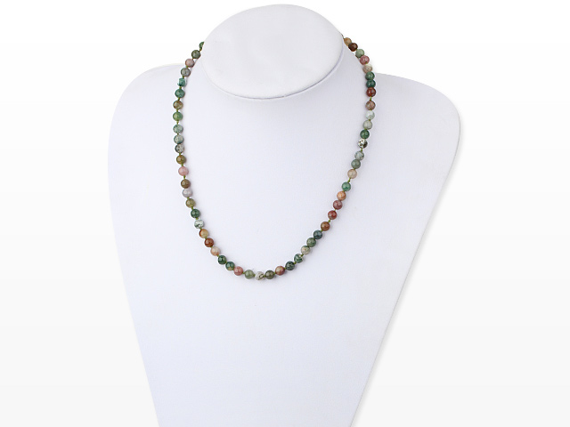 Elegant 6Mm Round Colorful Indian Agate Beaded Strand Necklace