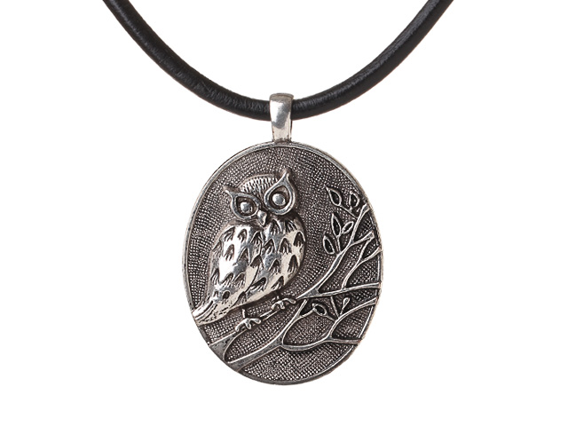 Amazing Fashion Drop Style Big Tibet Silver Owl Pendant Necklace with Black Leather