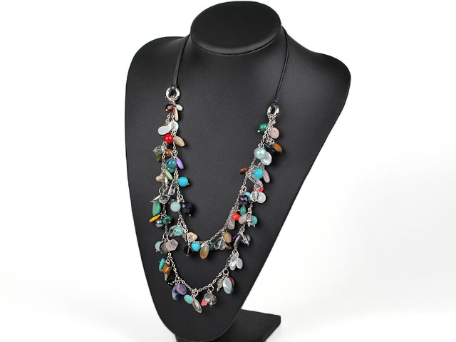 fashion pearl crystal and multi color gemstone necklace with extendable chain