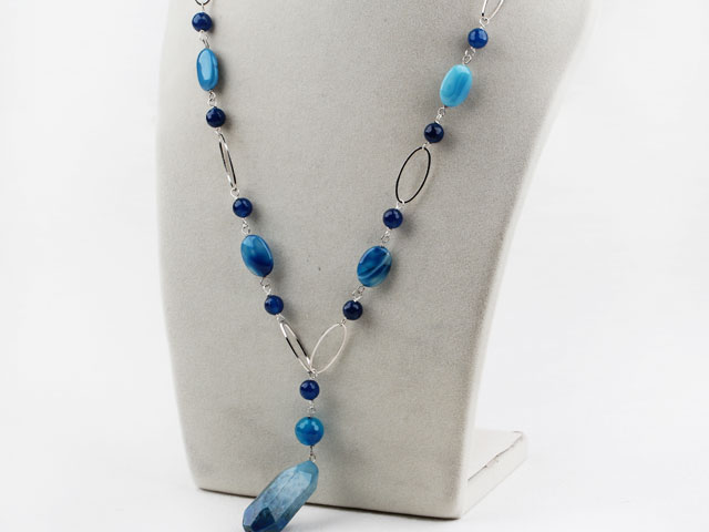 popular blue agate necklace with metal loops