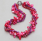 Assorted Hot Pink Freshwater Pearl and Red Crystal and Hot Pink Shell Necklace