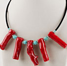 17.7 inches red coral branch and blue turquoise necklace