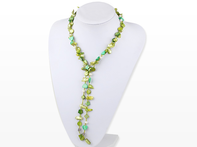 free style handmade 51.2 inches green shell and pearl necklace