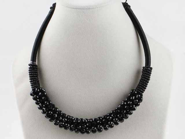 popular style 16.9 inches black crystal beaded necklace 