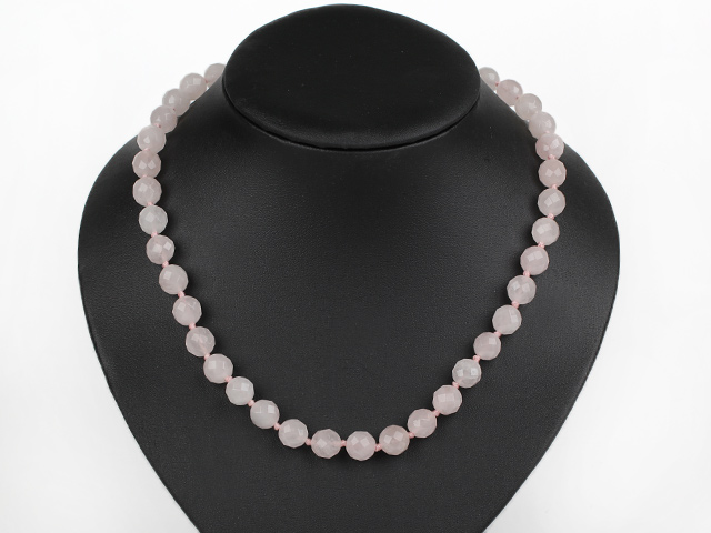 Classic Design 10mm Round Faceted Rose Quartz Beaded Necklace