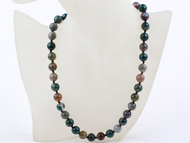 Classic Design 10mm Round Indian Agate Beaded Necklace