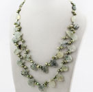 Two Layer Green Freshwater Pearl and Green Rutilated Quartz Necklace