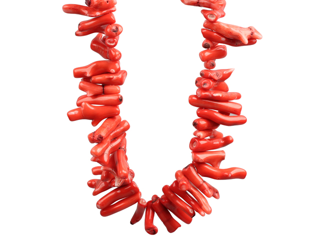 Chunky Style Orange Red Coral Branch Necklace with Moonlight Clasp