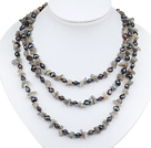 51 inches glitter stone and black pearl long style necklace