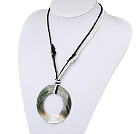 Lovely Hollow Black Lip Shell Pendant Necklace With White And Black Cords
