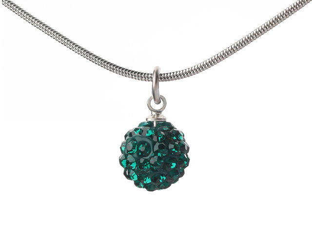 Classic Design Peacock Green Rhinestone Ball Pendant Necklace with Metal Chain