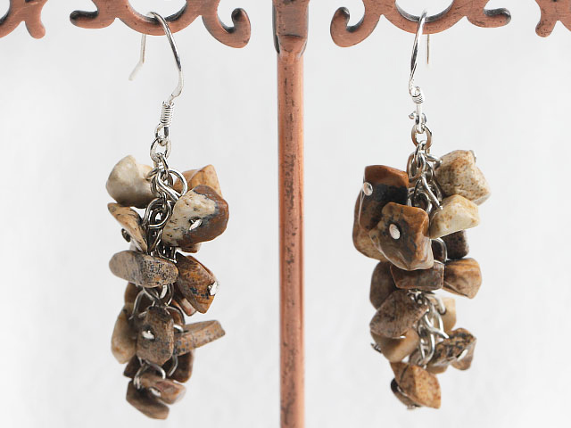 Fashion Cluster Style  Picture Jasper Chips Loop Dangle Earrings With Fish Hook