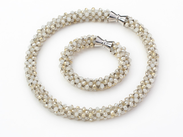 Gray Series Gray Jade Tube Shape Woven Set ( Necklace and Matched Bracelet)