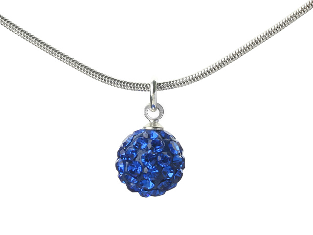 Classic Design Dark Blue Rhinestone Ball Pendant Necklace with Metal Chain