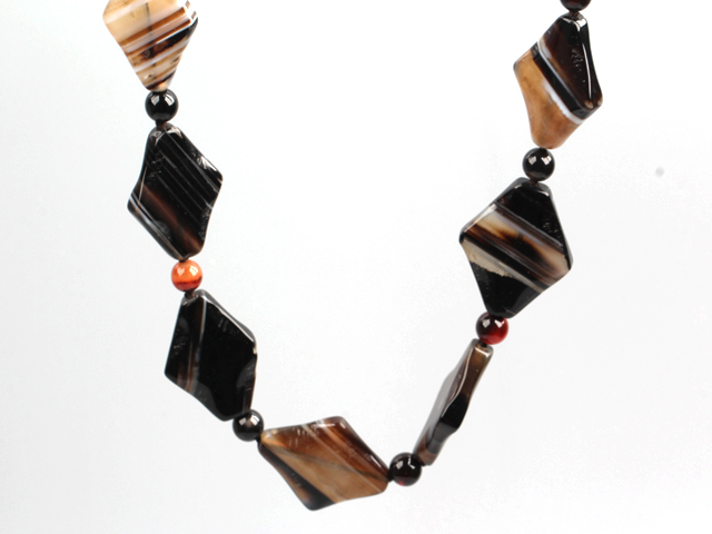 Stripe Black Agate Necklace with Lobster Clasp