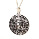 Vintage Simple Design Straw Hat Shape Tibet Silver Pendant Necklace With White Leather