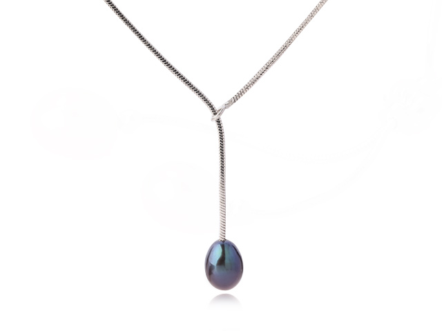 Lovely Natural 8-9mm Drop Shape Purple Freshwater Pearl Pendant Necklace