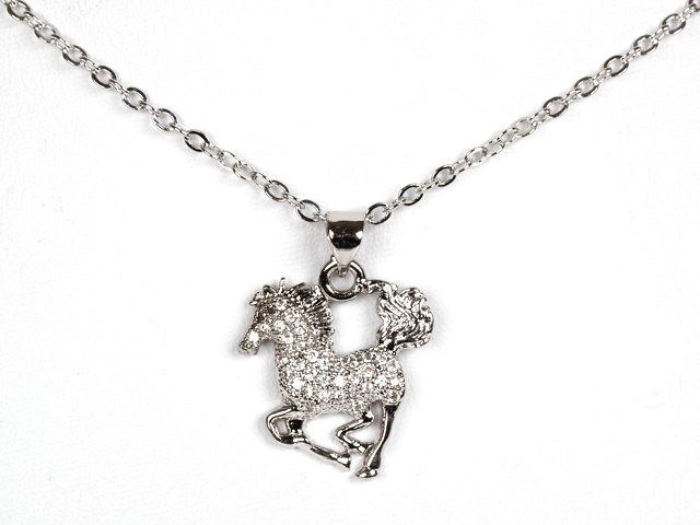 White Gold Plated Horse Pendant Necklace with Metal Chain