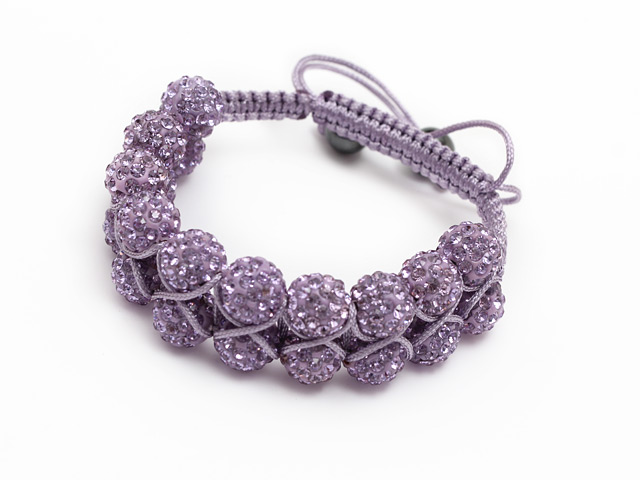 fashion layer style 10mm purple rhinestone woven adjustable purple drawstring bracelet