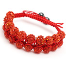 fashion layer style 10mm orange red rhinestone woven adjustable red drawstring bracelet